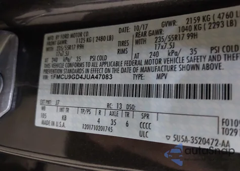 2018 Ford Escape Se z USA, uszkodzony, nr VIN 1FMCU9GD4JUA47083